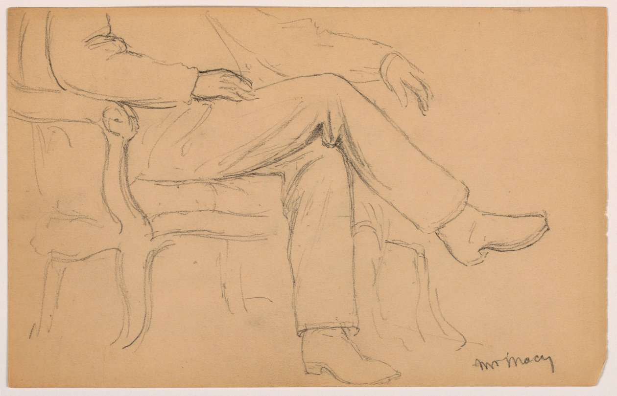 Tekening, William H. Macy zittend, onderlichaam; Verso: rechterhand, 1884 door Daniel Huntington