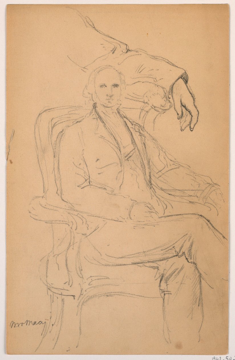 Tekening, William H. Macy Zittend, Gescheiden Linkerarm Studie, 1884 door Daniel Huntington