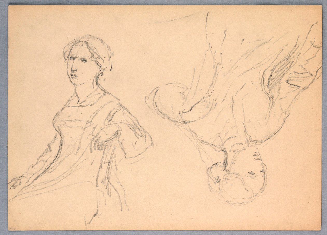 Tekening, Zittende vrouw, twee studies, 1870 door Daniel Huntington