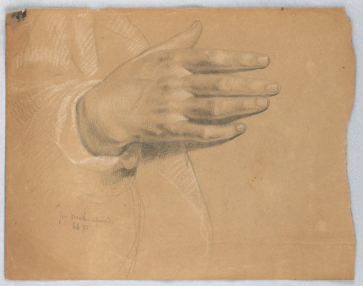 Studie van hand voor "Martha berispt" door Daniel Huntington