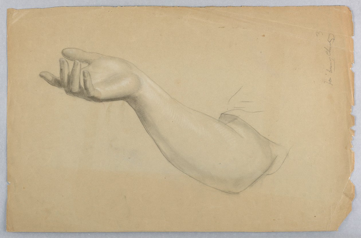 Studie van rechterhand voor "Les van Liefdadigheid" door Daniel Huntington