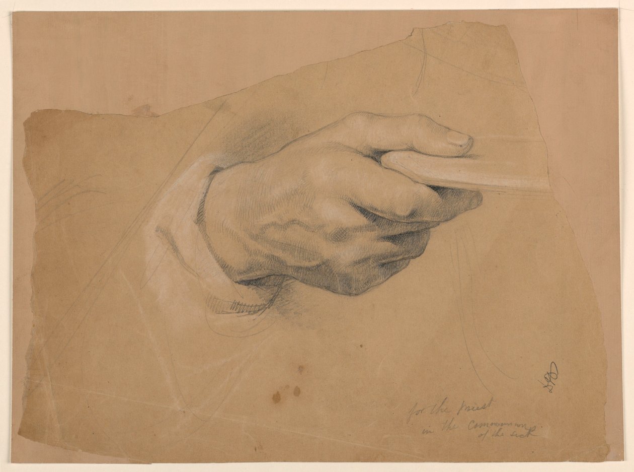Studie van Rechterhand voor de Priester in de "Communie van de Zieken" door Daniel Huntington