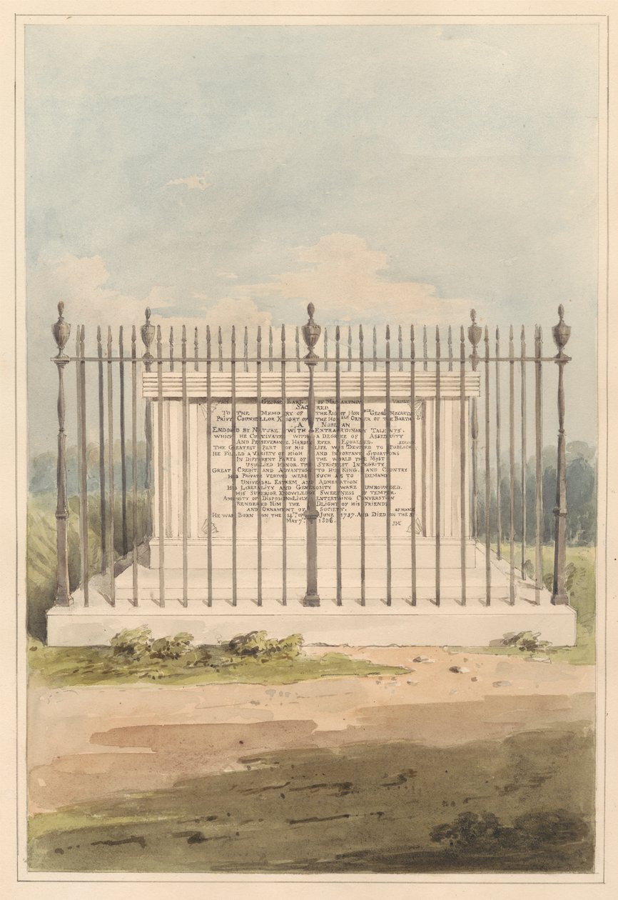 De omgeving van Londen: Graf van George Earl of Macartney, vanuit Chiswick Churchyard door Daniel Lysons