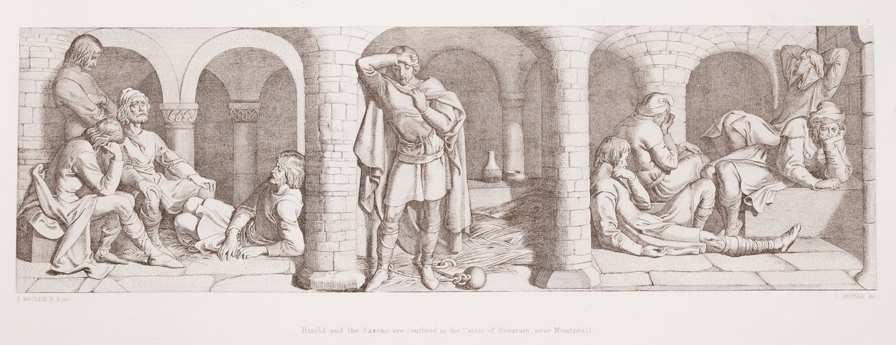 Harold en de Saksen worden opgesloten in het Kasteel van Beaurain, nabij Montreuil, uit 