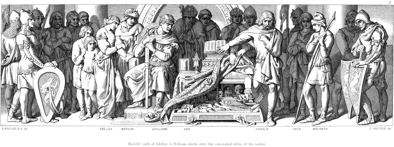 Koning Harold zweert trouw aan Willem van Normandië, ca. 1866 door Daniel Maclise