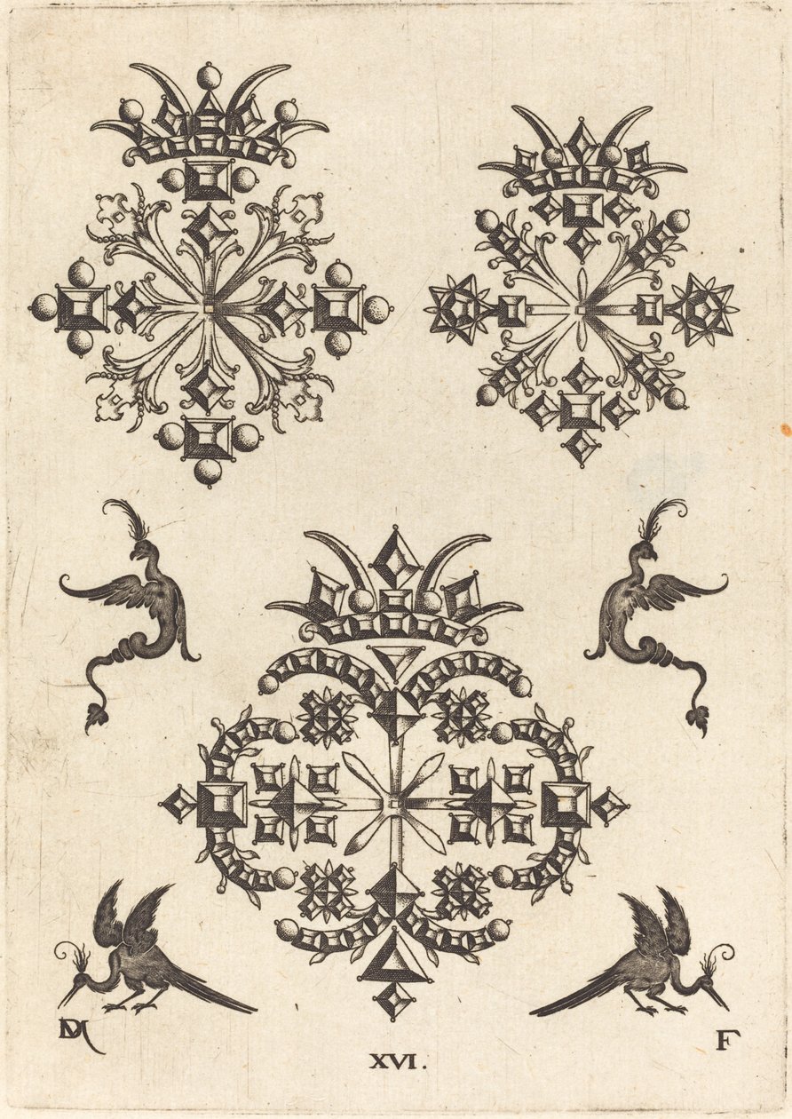Drie Broches met Fantasievogels Links, Rechts en Onder door Daniel Mignot