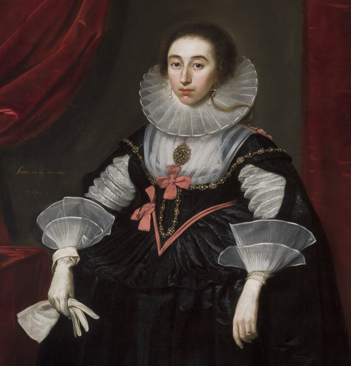 Detail van portret van Elizabeth Cavendish, 1624 door Daniel Mytens