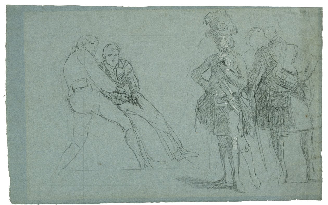 Studie voor Het Beleg van Gibraltar (Studie van luitenant-kolonel Lindsay en figuren die aan een touw trekken), ca. 1786-1787 door Daniel Mytens