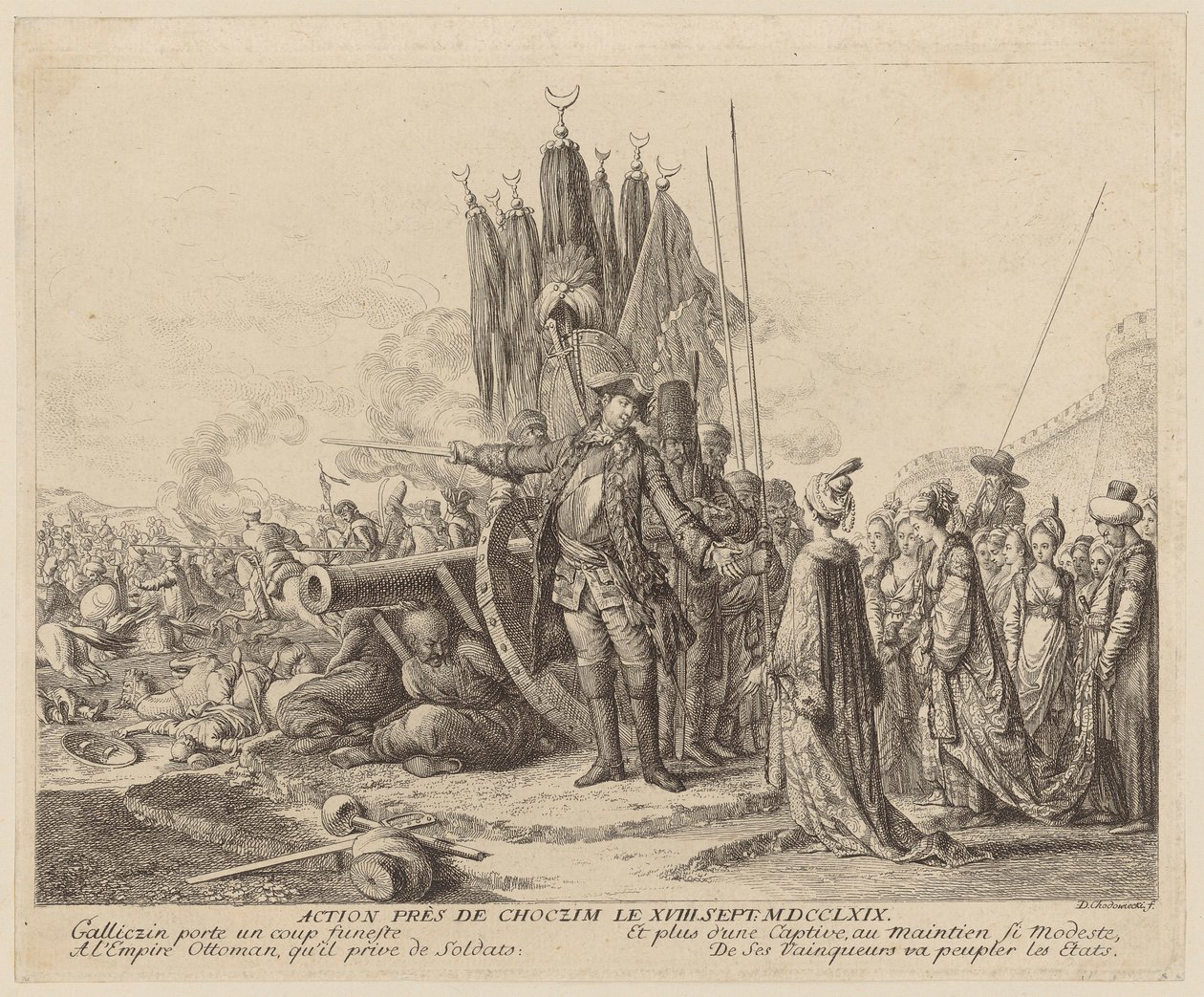 Gevecht bij Choczim op 18 september 1769 door Daniel Nikolaus Chodowiecki