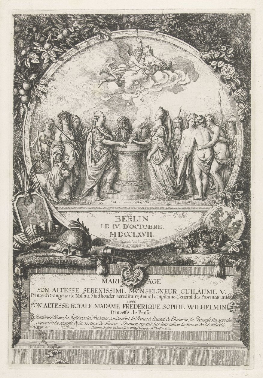 Allegorie op het huwelijk van Willem V en Wilhelmina van Pruisen, 1767 door Daniel Nikolaus Chodowiecki