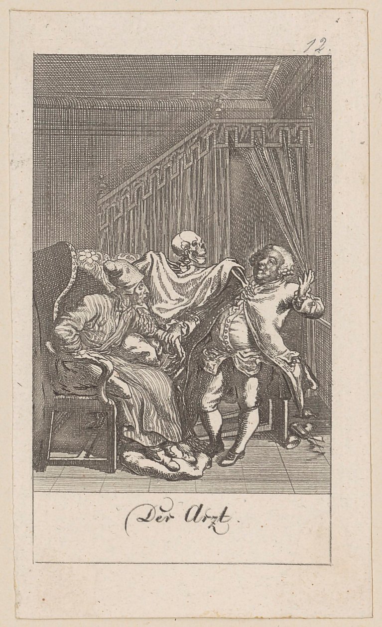 Arts, blad 12 van de aflevering "De dodendans" door Daniel Nikolaus Chodowiecki
