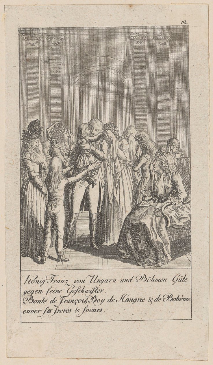 Blad 12 van de reeks „Middeleeuwse en moderne geschiedenis” door Daniel Nikolaus Chodowiecki