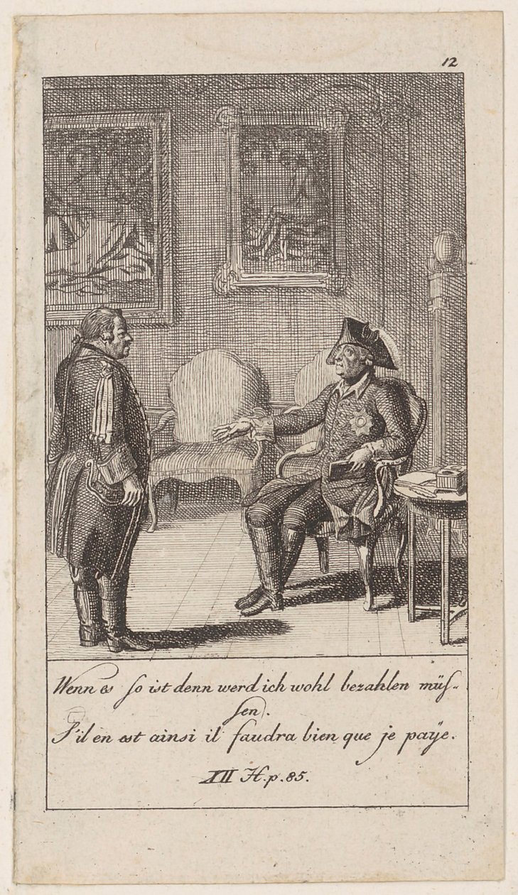 Blad 12 bij „Anekdotes en karaktertrekken van Frederik II, koning van Pruisen“ door Daniel Nikolaus Chodowiecki