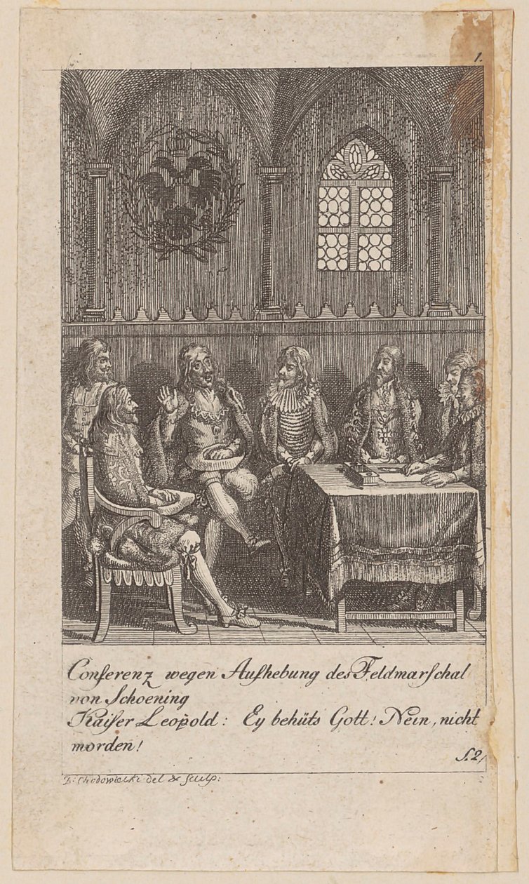 Blad 1 uit de reeks „Geschiedenis van Brandenburg“ door Daniel Nikolaus Chodowiecki