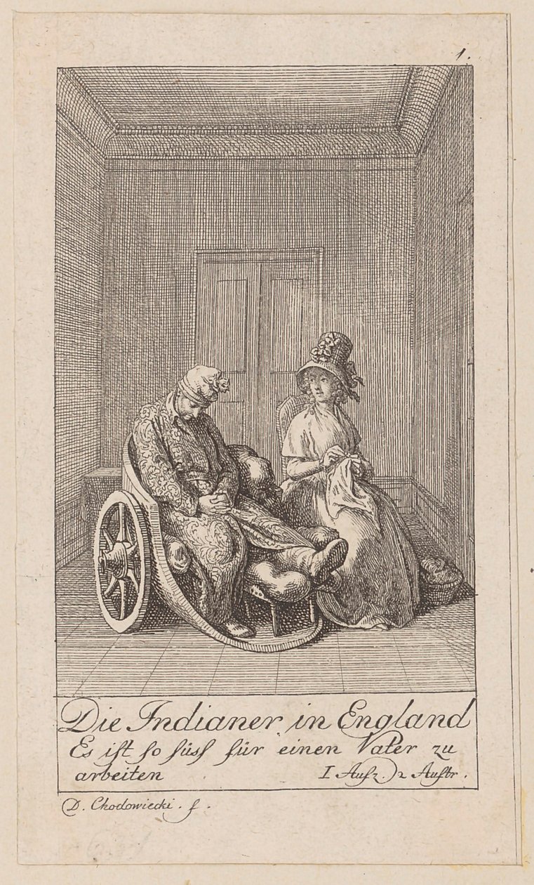 Blad 1 bij „De indianen in Engeland“ van Aug. von Kotzebue door Daniel Nikolaus Chodowiecki