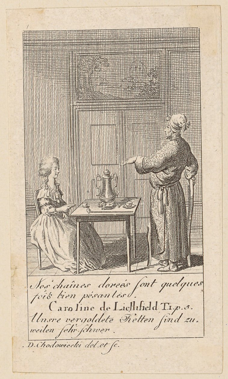 Blad 1 bij "Karoline von Lichtfield" door Daniel Nikolaus Chodowiecki