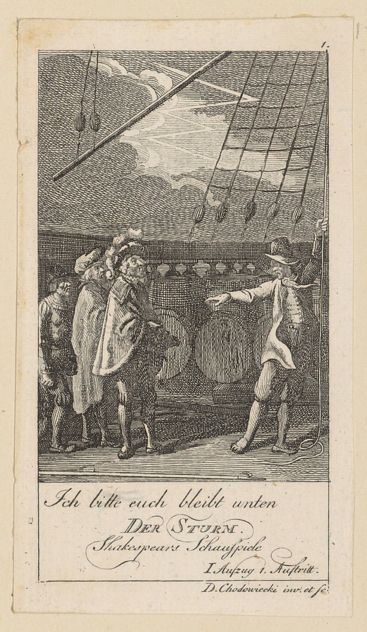 Blad 1 bij Shakespeares "De storm" door Daniel Nikolaus Chodowiecki