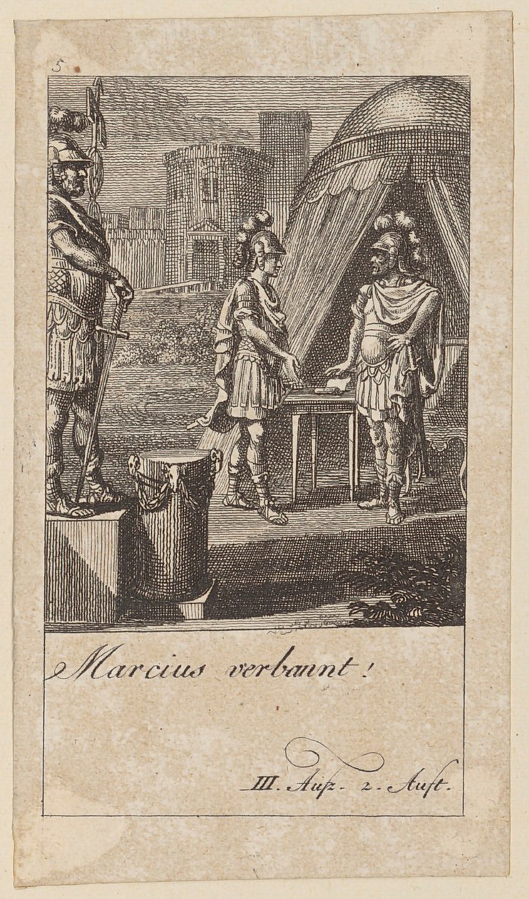 Blad 5 bij Shakespeares "Coriolanus" door Daniel Nikolaus Chodowiecki
