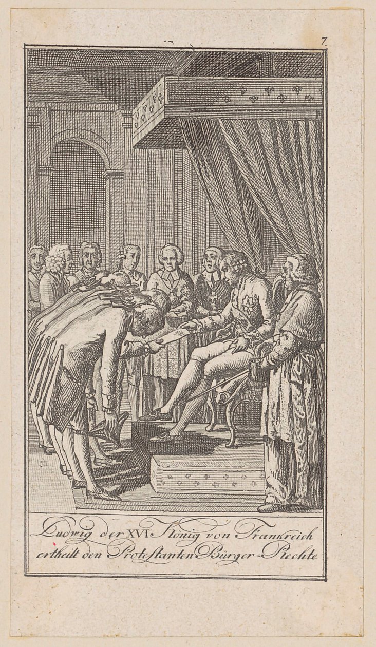 Blad 7 uit "Voorstellingen uit de moderne geschiedenis" door Daniel Nikolaus Chodowiecki