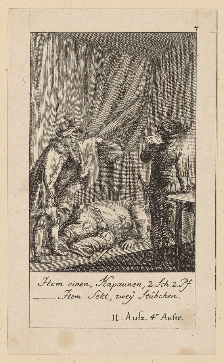 Blad 7 bij Shakespeares „Koning Hendrik de Vierde“ door Daniel Nikolaus Chodowiecki