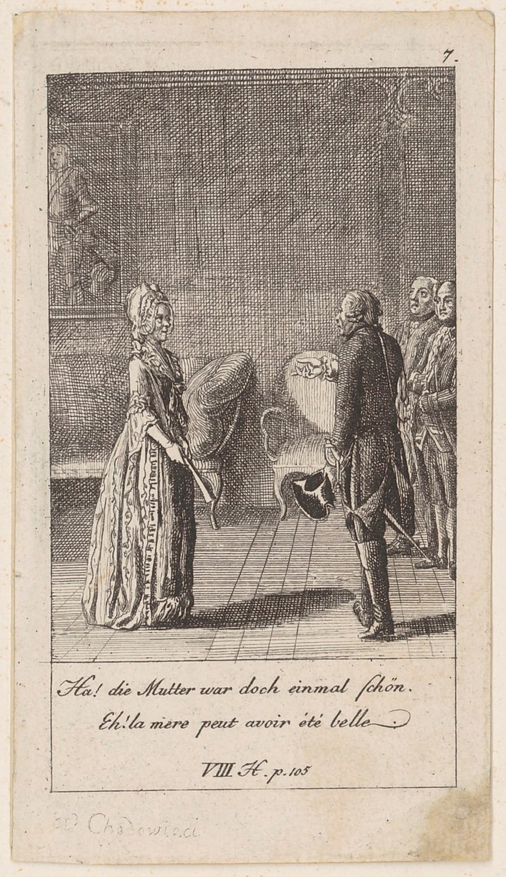 Blad 7 bij „Anekdotes en karaktertrekken van Frederik II, koning van Pruisen“ door Daniel Nikolaus Chodowiecki