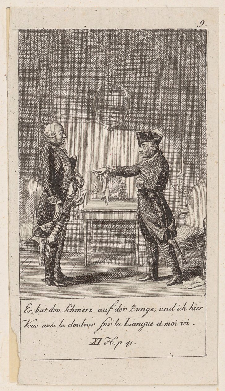 Blad 9 bij „Anekdotes en karaktertrekken van Frederik II, koning van Pruisen“ door Daniel Nikolaus Chodowiecki