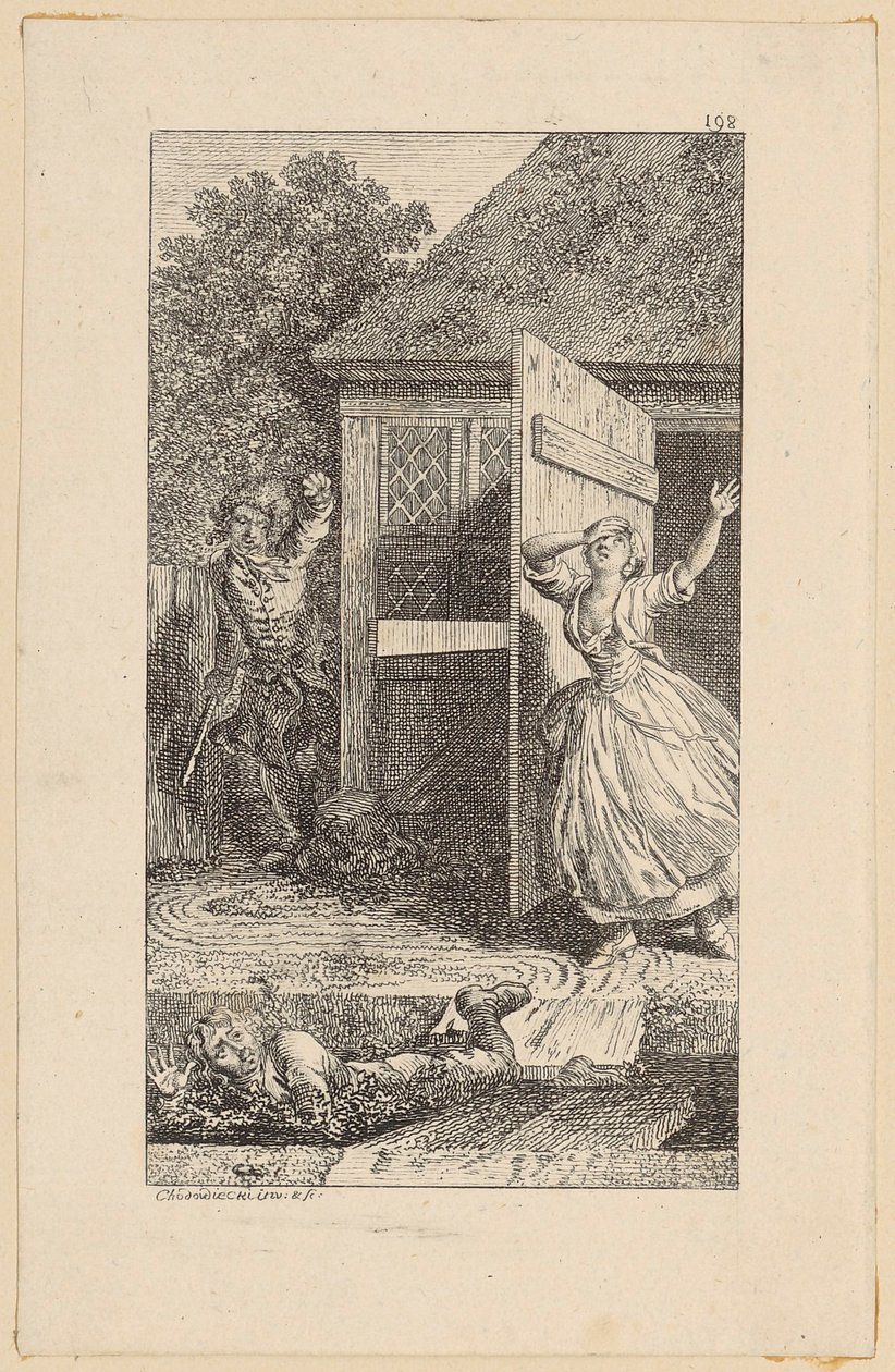 Pagina over "De valstrik" door Daniel Nikolaus Chodowiecki
