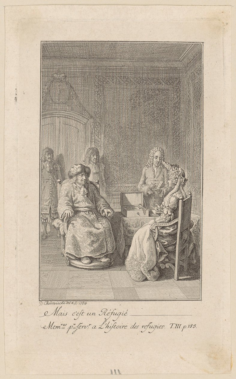 Pagina uit de „Mémoires [...] des réfugiés”, derde deel door Daniel Nikolaus Chodowiecki