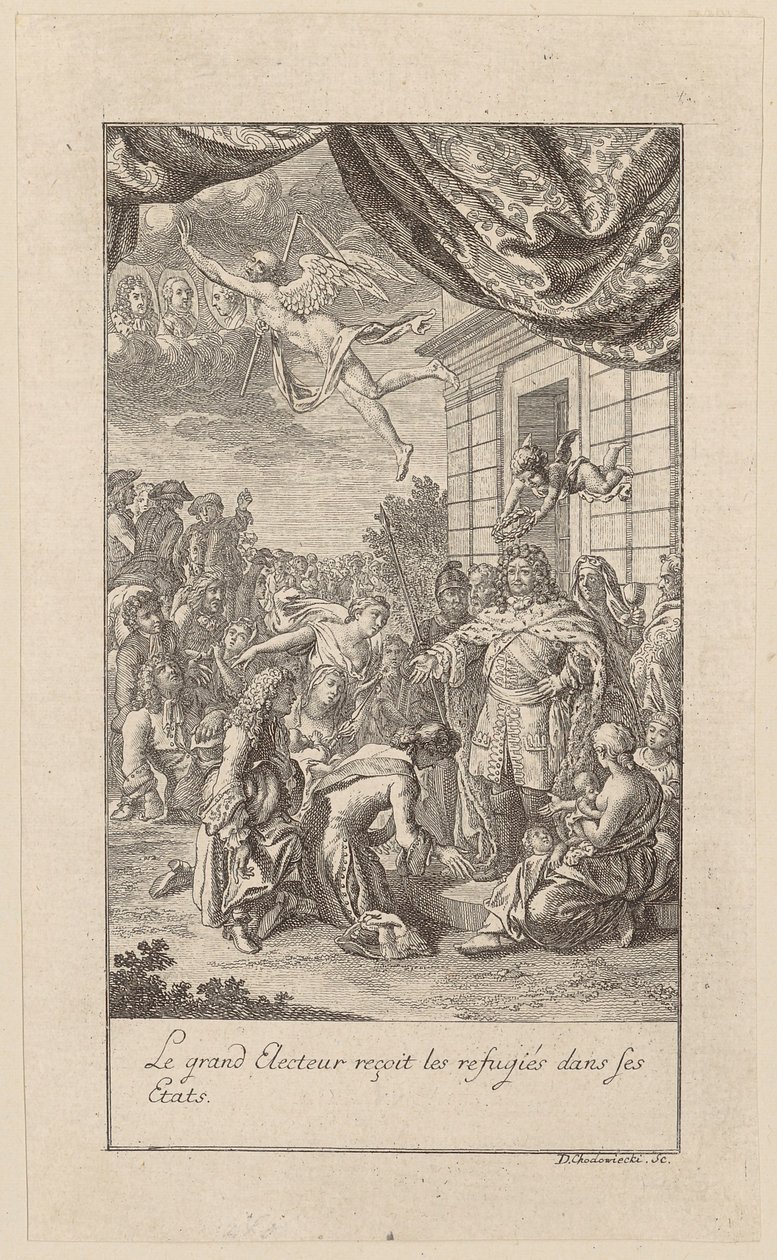 Blad uit de „Mémoires [...] des réfugiés”, eerste deel door Daniel Nikolaus Chodowiecki