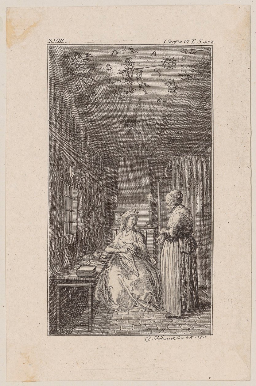 Clarisse in de gevangenis door Daniel Nikolaus Chodowiecki