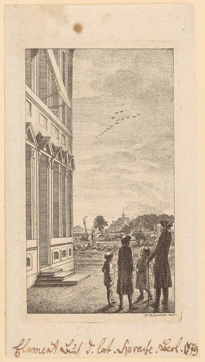 Eerste blad uit Schulzes „Elementarbuch der lateinischen Sprache”, Berlijn 1779 door Daniel Nikolaus Chodowiecki