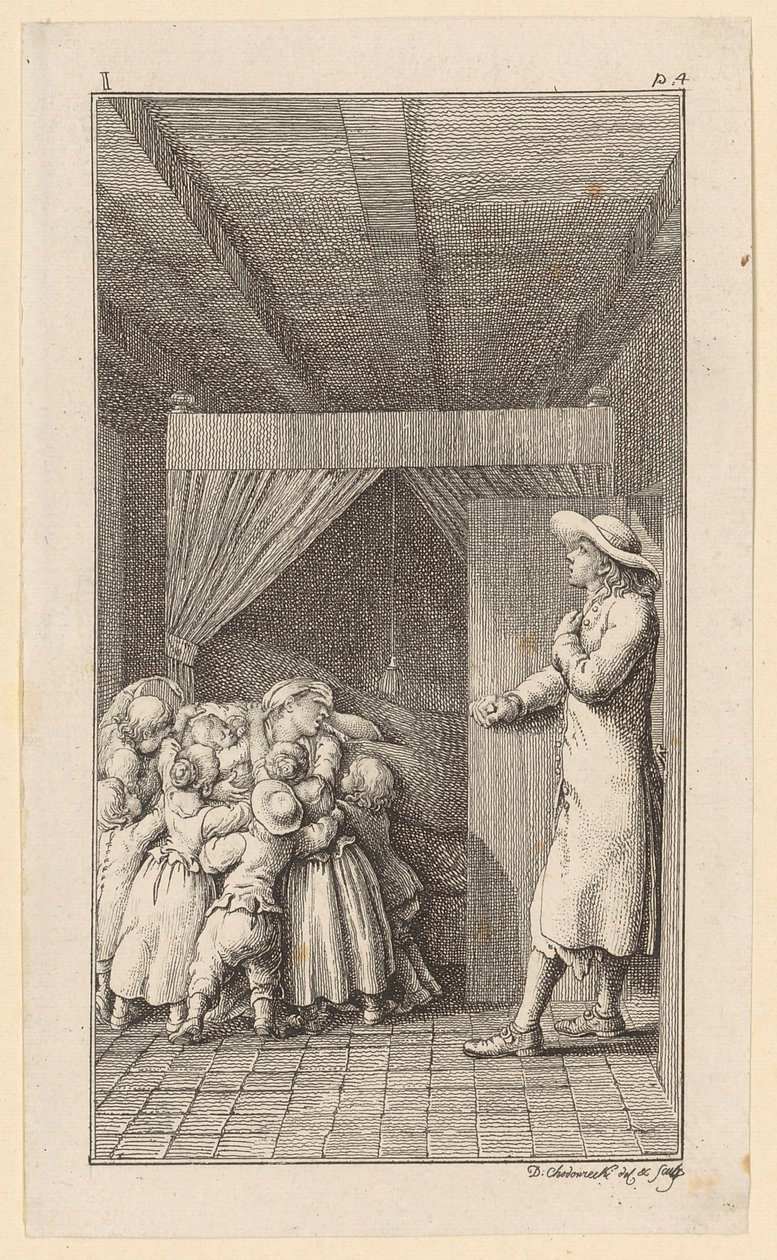 Gertrud in bed met een zuigeling door Daniel Nikolaus Chodowiecki