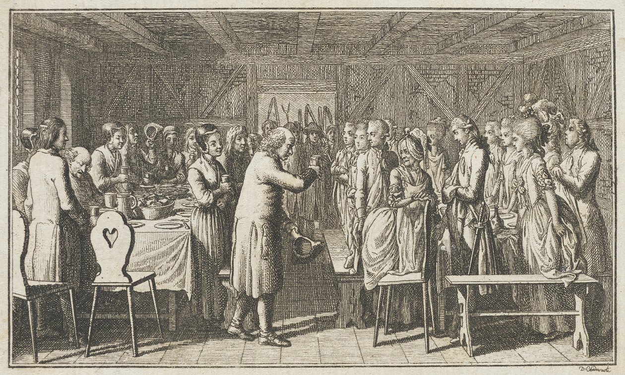 Illustratie voor Paul Erdmans Fest Wandsbecher ‘Boodschapper van M. Claudius’, vierde deel door Daniel Nikolaus Chodowiecki