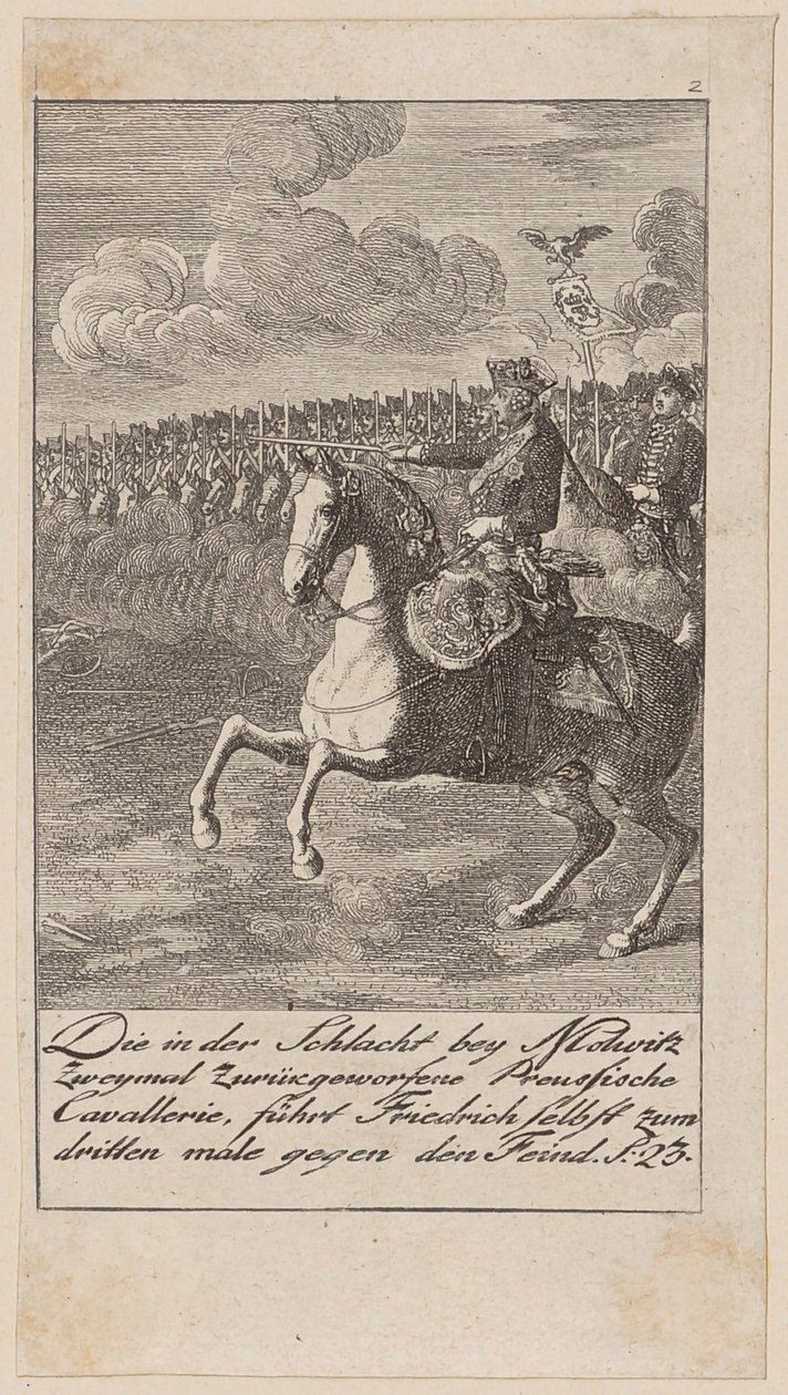 De Pruisische cavalerie, tweemaal teruggeslagen in de Slag bij Mollwitz, wordt door Frederik zelf voor de derde maal tegen de vijand aangevoerd door Daniel Nikolaus Chodowiecki