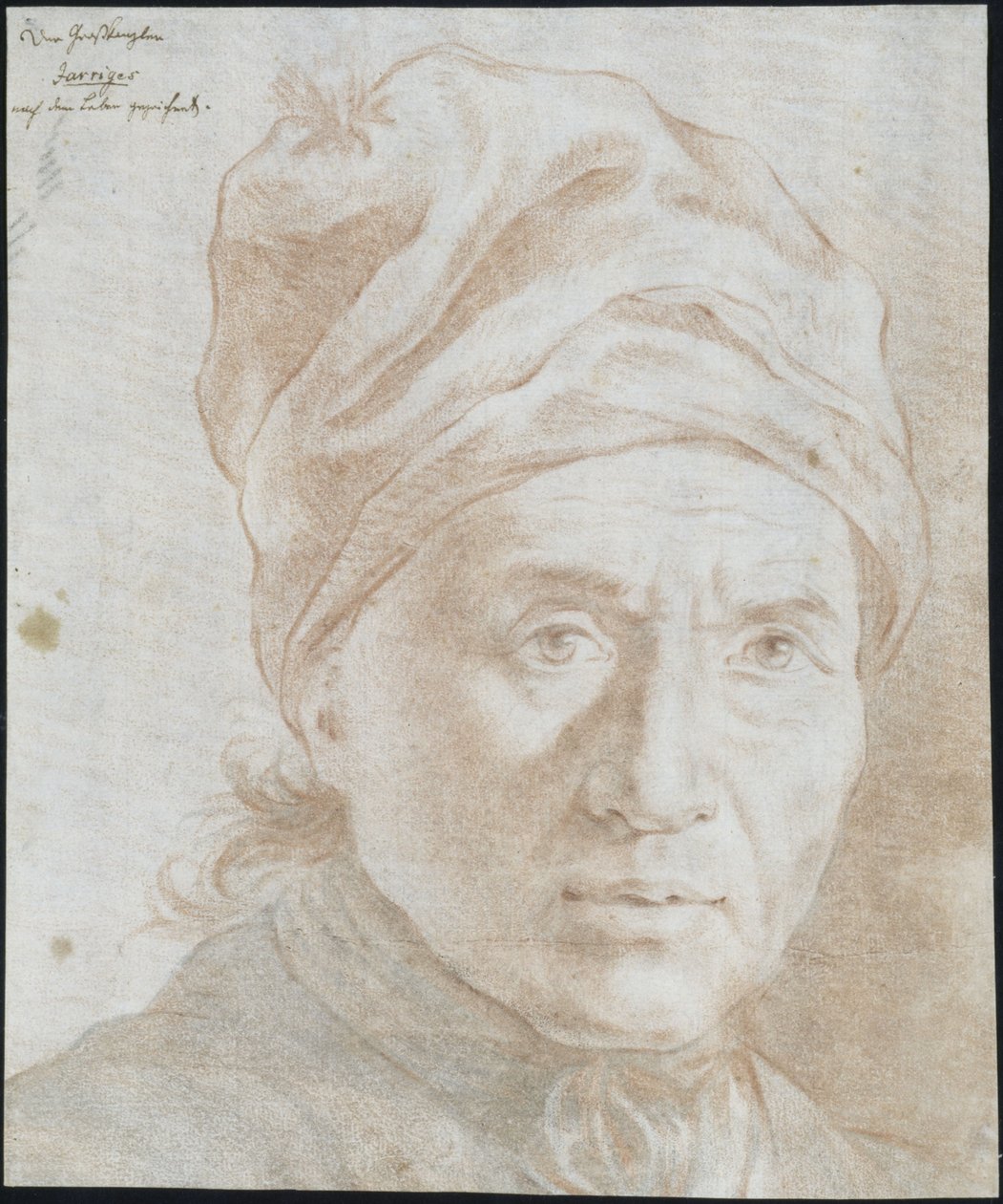 Hoofd van de Pruisische grootkanselier Philipp Joseph von Jarriges, met een slaapmuts, half naar rechts gewend door Daniel Nikolaus Chodowiecki
