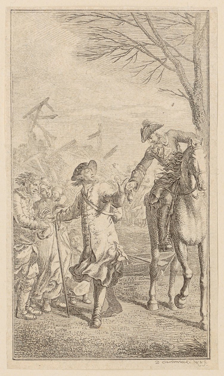 Lied over de brave man, blad 2 uit de eerste uitgave van de „Gedichten van Gottfried August Bürger” door Daniel Nikolaus Chodowiecki