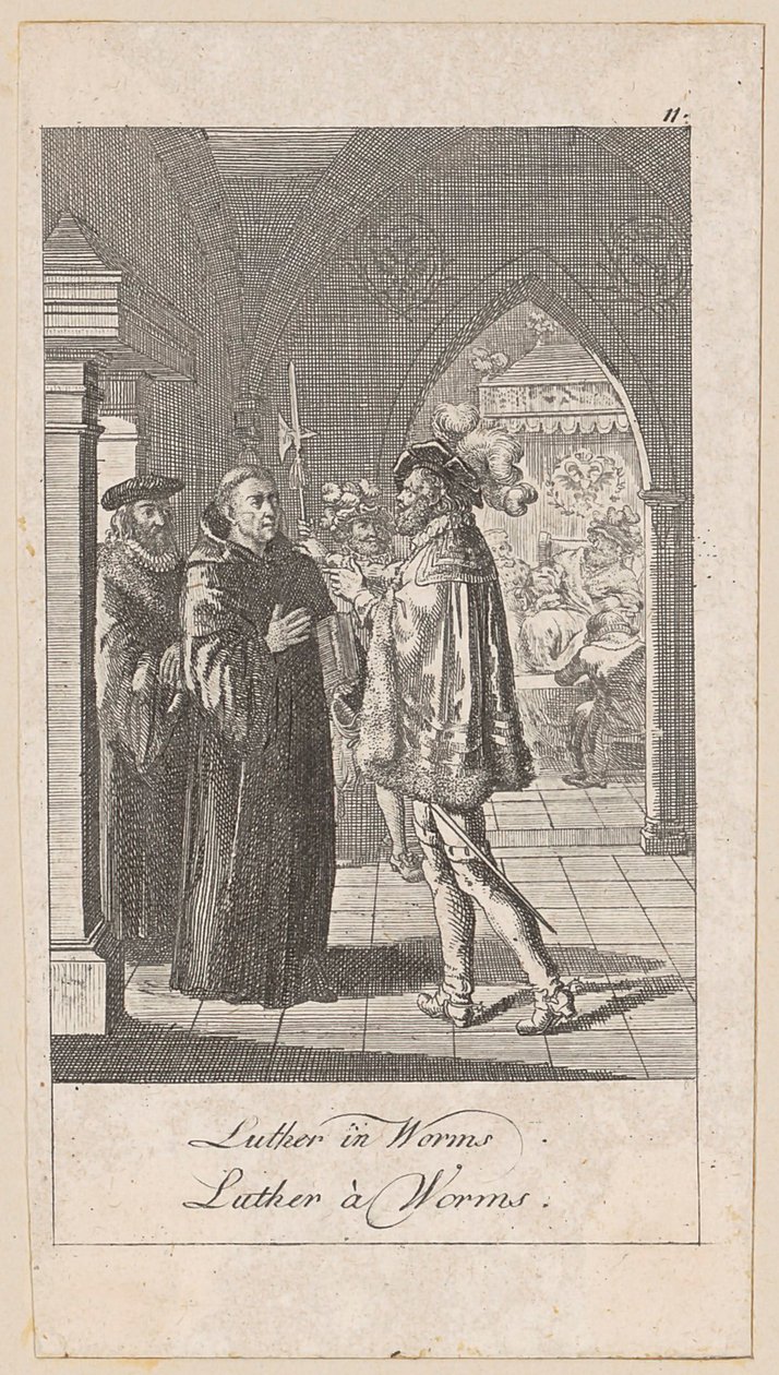 Luther in Worms, plaat 11 uit de reeks ‘Oude, middeleeuwse en moderne geschiedenis’ door Daniel Nikolaus Chodowiecki