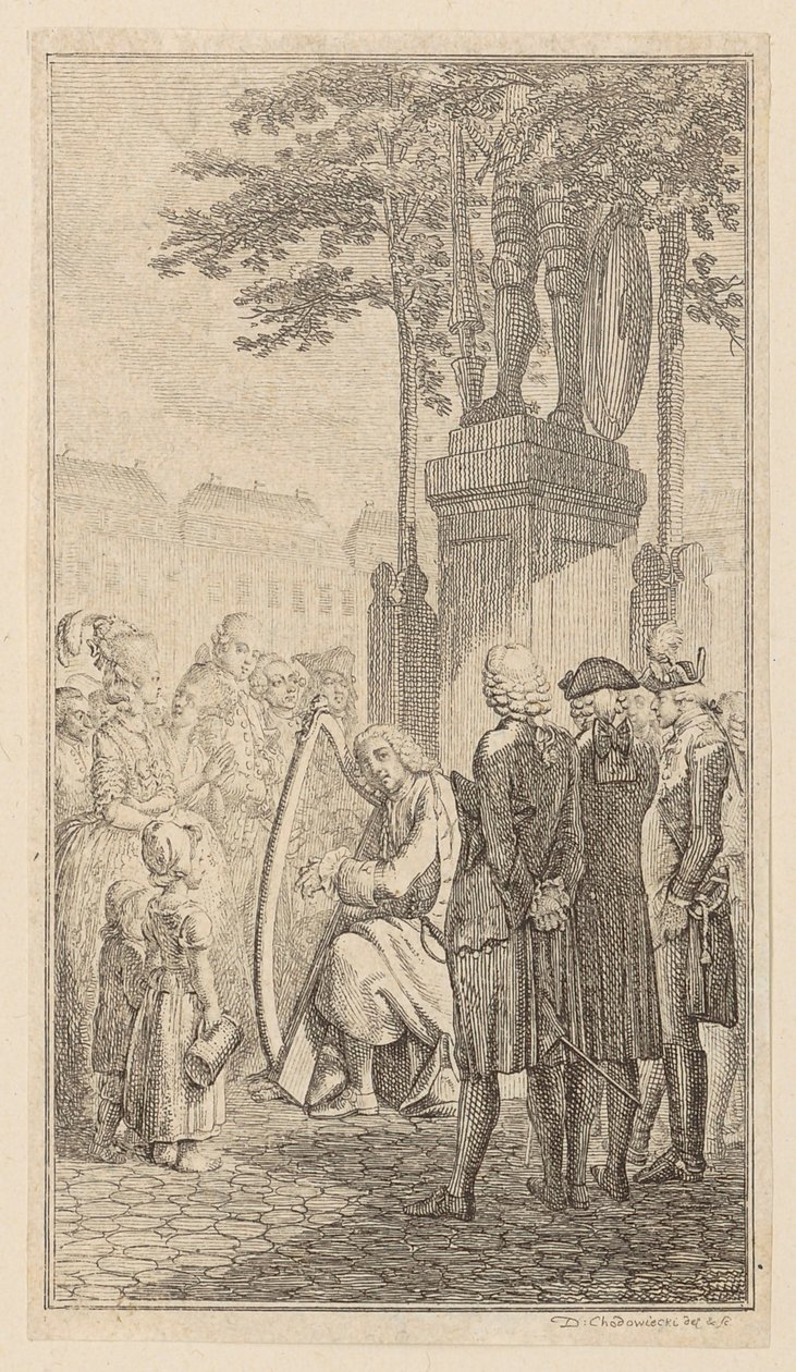 Minnesänger, blad 1 uit de eerste uitgave van de „Gedichten van Gottfried August Bürger” door Daniel Nikolaus Chodowiecki