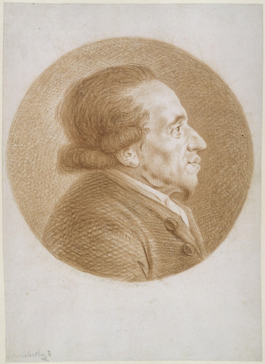 Moses Mendelssohn rechts in de cirkel door Daniel Nikolaus Chodowiecki