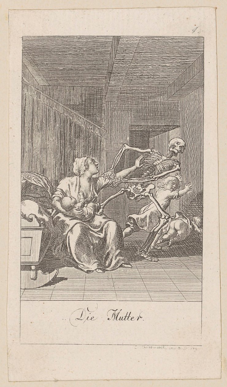 Moeder, blad 1 uit de reeks „De dodendans” door Daniel Nikolaus Chodowiecki