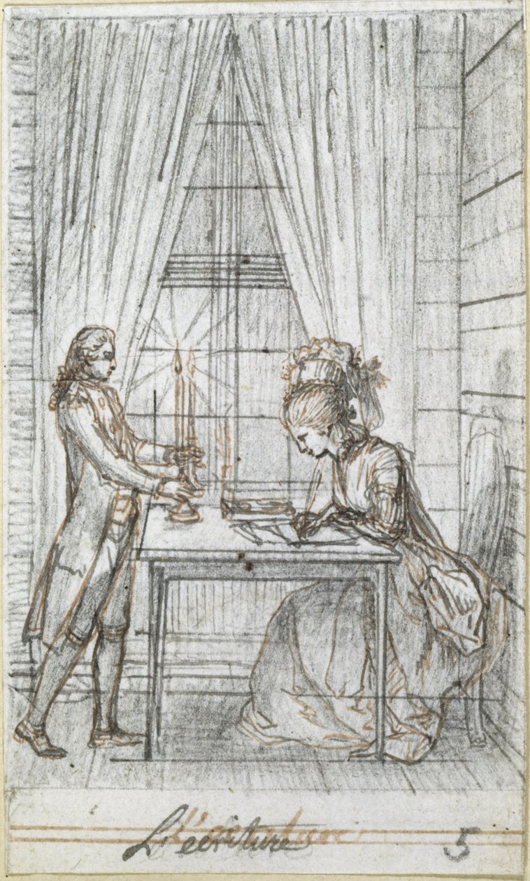 Bezigheden van de dames. Blad 5. Het schrijven door Daniel Nikolaus Chodowiecki