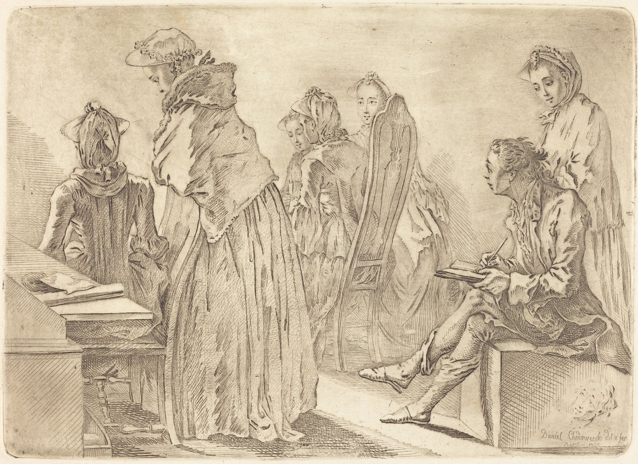 Feestje met zes dames en de kunstenaar door Daniel Nikolaus Chodowiecki