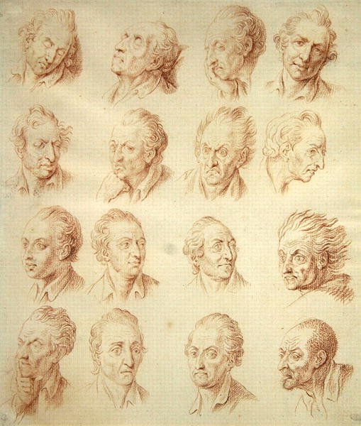 Studies van gezichtsuitdrukkingen door Daniel Nikolaus Chodowiecki
