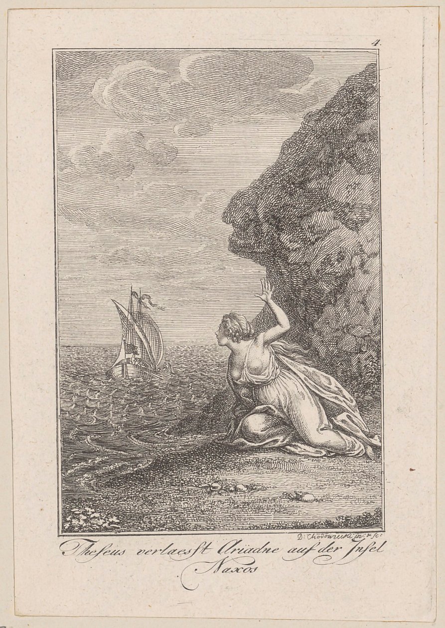 Theseus laat Ariadne achter op het eiland Naxos, blad 4 uit Beckers „Theseus“ door Daniel Nikolaus Chodowiecki
