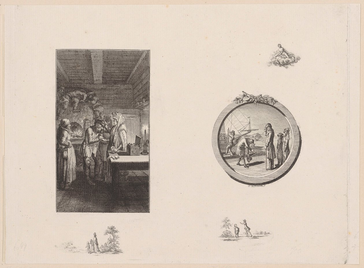 Titelgravure en vignet voor Storchs „Afbeelding van Sint-Petersburg“, eerste deel door Daniel Nikolaus Chodowiecki