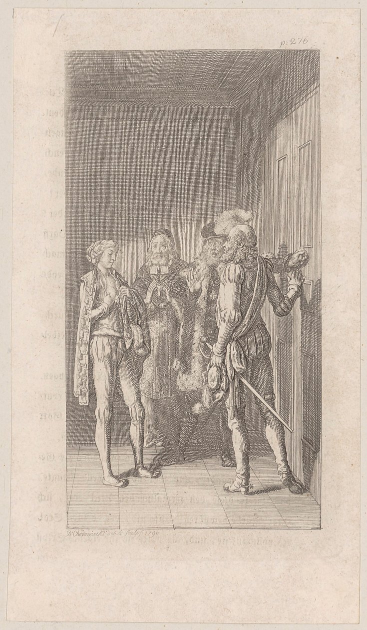 Titelgravure voor "Spiegel der deugd" door Daniel Nikolaus Chodowiecki