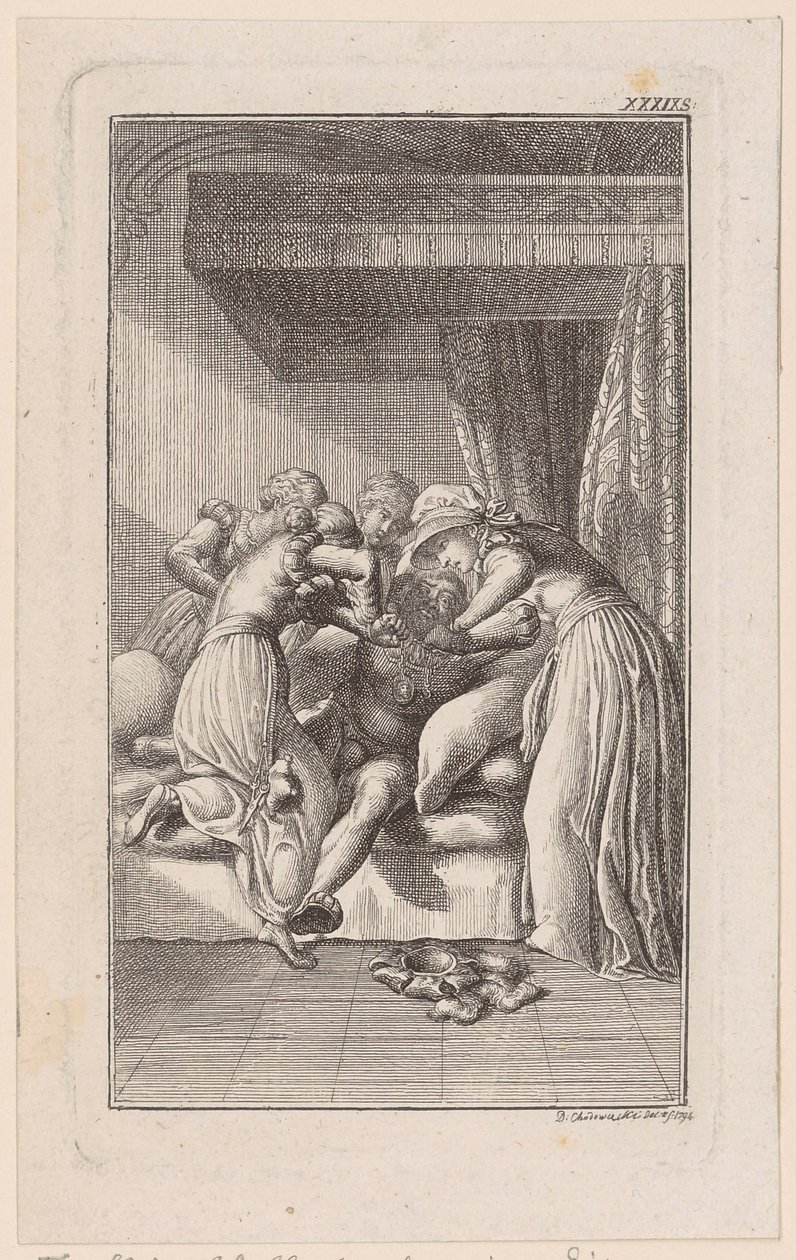 Titelfiguur uit „Sagen der Vorzeit“ van Veit Weber, derde deel door Daniel Nikolaus Chodowiecki