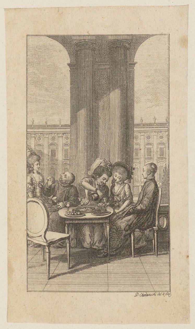 Titelfiguur uit Winkopp’s „Het leven van prior Hartungus”, eerste deel door Daniel Nikolaus Chodowiecki