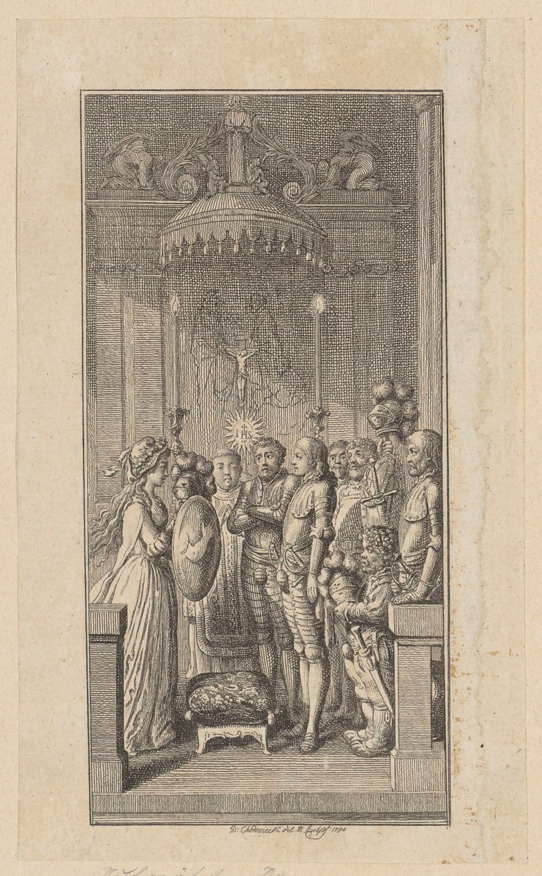 Titelgravure voor de ridderroman „Palmerin van Oliva“ door Daniel Nikolaus Chodowiecki