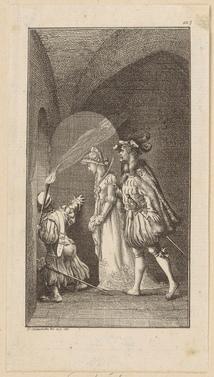 Titelgravure voor de ridderroman "De valk" door Daniel Nikolaus Chodowiecki